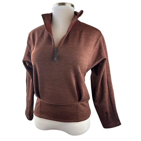 Athleta Altitude Polartec Half Zip Sweatshirt Mahogany Heather Brown Crop Small - Picture 2 of 14